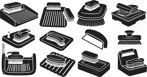 Various cleaning brushes and scrubbers for household chores