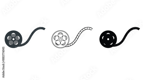 A film reel illustration with a black and white design on a clean background