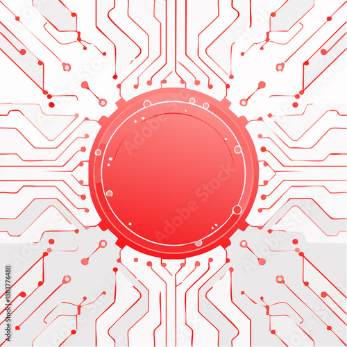 Red circuit board background with central text space. Digital tech pattern showcasing electronic connections and futuristic design for modern presentations. 