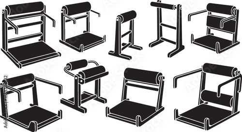 Various types of exercise equipment for strength training workouts