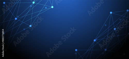 Abstract polygonal background from lines, dots and glowing particles with plexus technology futuristic network. Artificial intelligence and big data concept.