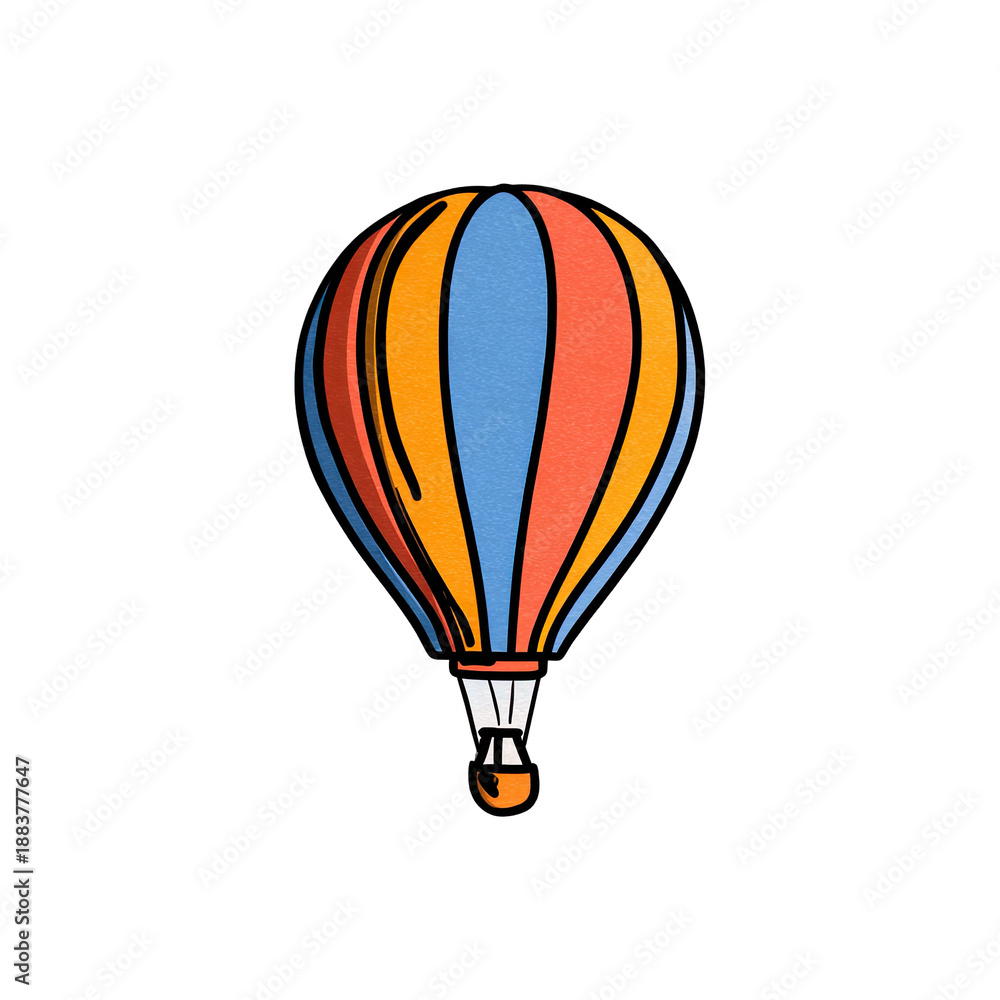 Fototapeta premium Colorful illustrated hot air balloon rising in the darkness of space, showing joy and travel