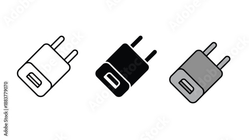 Three different types of electrical power adapters on a white background