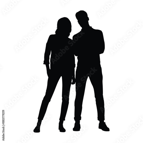 Silhouette of a man and woman standing confidently. Suitable for themes of family, romantic relationship, business team, fashion, or social diversity in professional settings.