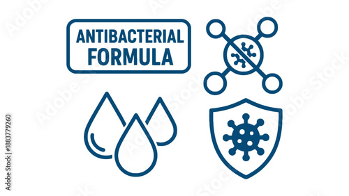 An antibacterial formula logo with icons representing protection and hygiene