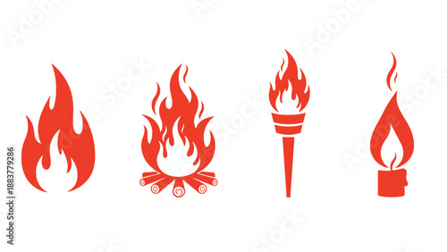 A set of red flame icons on a white background for design use