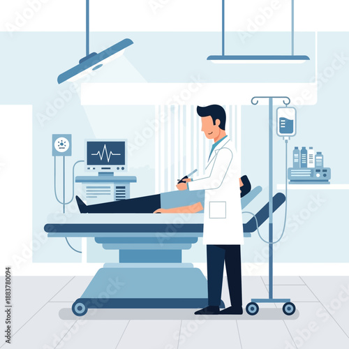 Surgeon Performing Operation on Patient in Modern Operating Room with Medical Equipment