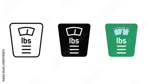 Three different colored weight scale icons on a white background