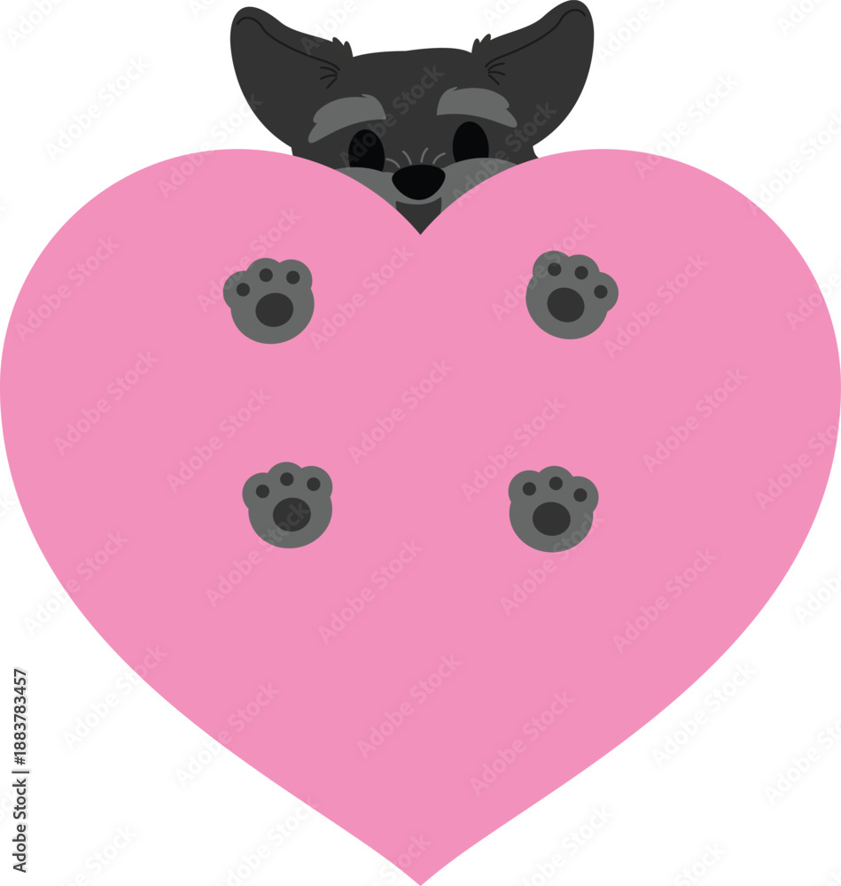 Fototapeta premium Cute Dog Peeking Over Pink Heart