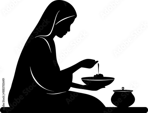 Silhouette of a Muslim Mother Preparing Food for Sahur and Iftar