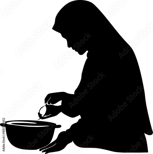Silhouette of a Muslim Mother Preparing Food for Sahur and Iftar