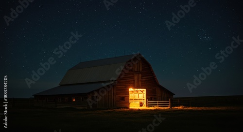 A peaceful barn at night, with only the sounds of crickets and occasional livestock noises.