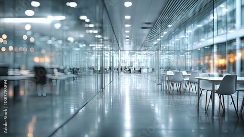 Modern office corridor with glass walls