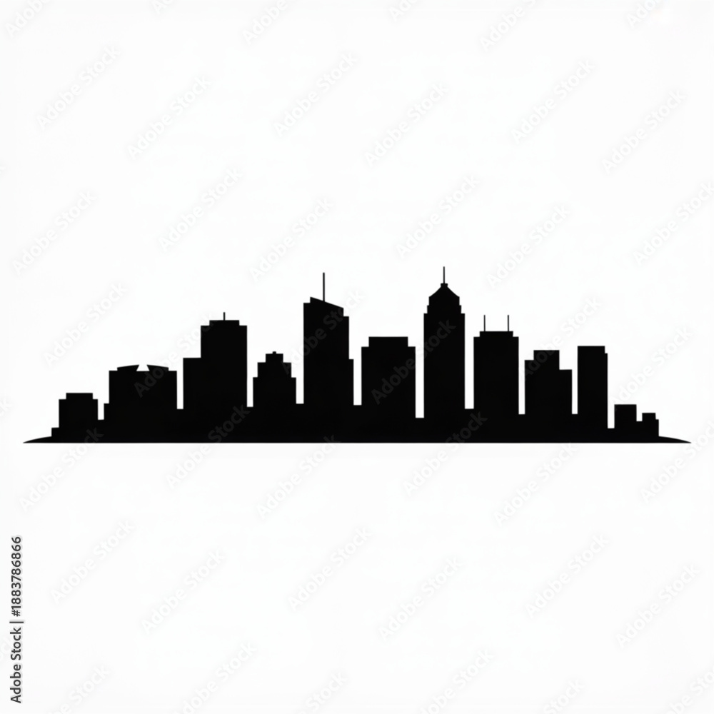 Obraz premium Urban Silhouette: A stark black silhouette of an urban skyline, showcasing a collection of architectural buildings, symbolizing the dynamic landscape of a city.