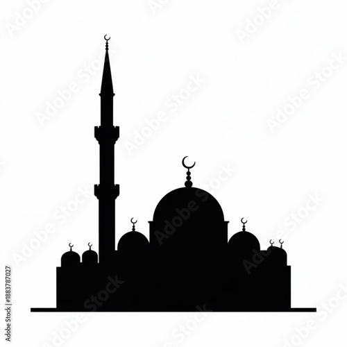 Islamic Mosque Silhouette: A striking black silhouette of an elegant mosque, embodying serenity and architectural grandeur, a symbol of faith and devotion against the backdrop.