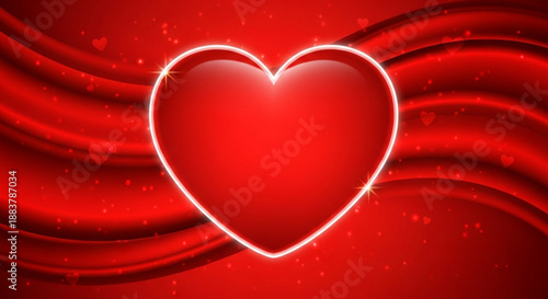 Glowing white heart outline on red wavy background with love concept