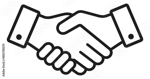 Line art illustration of hands shaking depicting a firm agreement for business collaboration