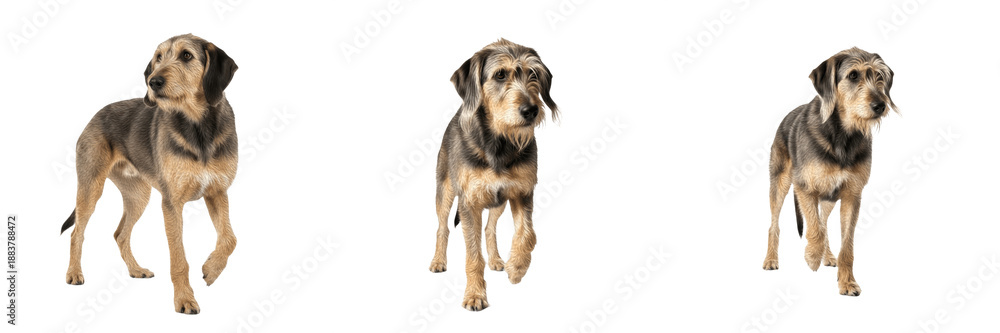 Obraz premium Otterhound Dog Isolated on White Background, Rare Scent Hound Studio Portrait, ऑटरहाउंड, Purebred Large Hunting Dog Cutout, Rough Coated Shaggy Canine, Standing Alert, Pet Image.