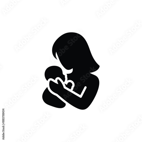 Mother holding baby silhouette vector illustration