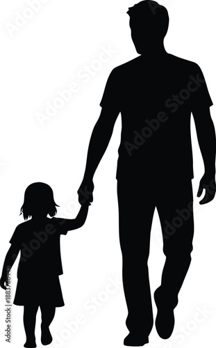 Father and daughter walking holding hands silhouette