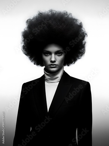 Striking portrait of a woman with an afro.