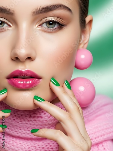Beauty portrait with pink and green accents