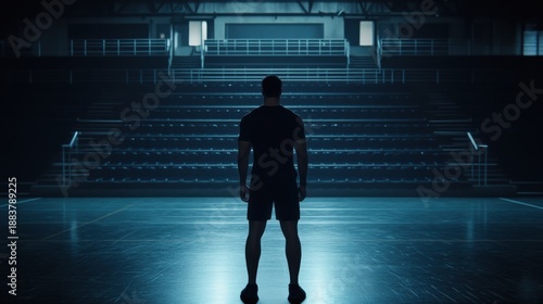 Athlete training alone in empty stadium