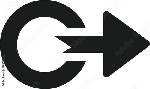 An abstract circular arrow symbol with a pointed end indicating direction and movement forward, representing progress or continuation