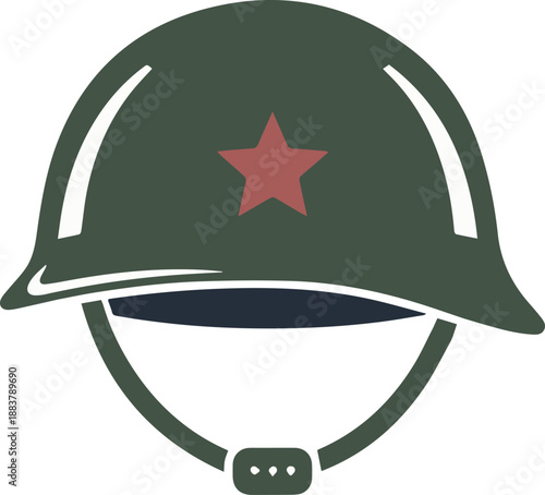 Classic military combat helmet icon with a prominent red star emblem, symbolizing historical valor, protective gear, and the enduring legacy of armed service and global conflicts