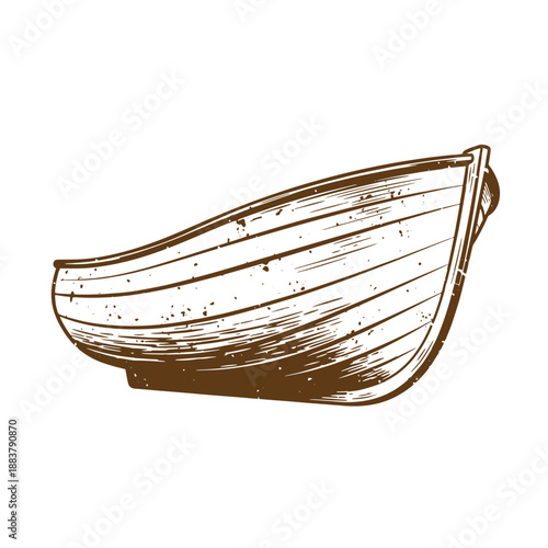 Drawing Vintage grunge  texture a brown and white illustration of a small boat  small brown boat with white details
