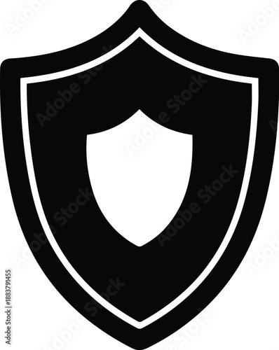Abstract black and white minimalist shield icon symbolizing robust digital security, data protection, and reliable defense against threats for various online and system applications