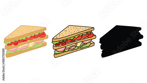 A cartoon illustration of three sandwiches on a white background