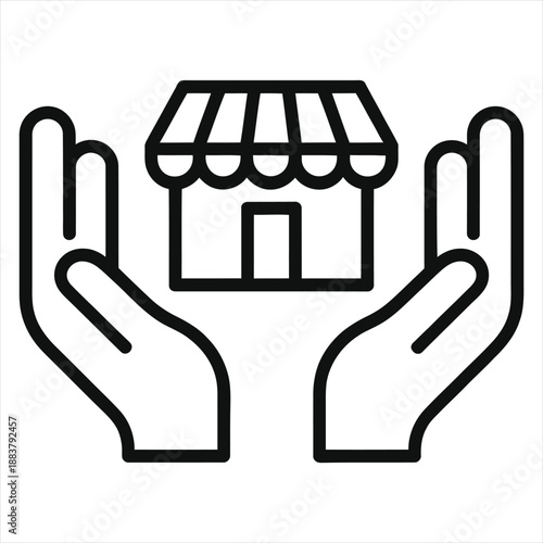 protecting small business hands holding a store icon care support retail