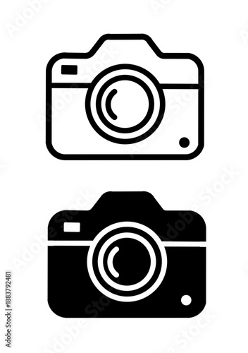 Camera icon set featuring line art and solid glyph styles isolated on a clean white bckground for graphic design. Camera icon set. Vector illustration of camera icon set