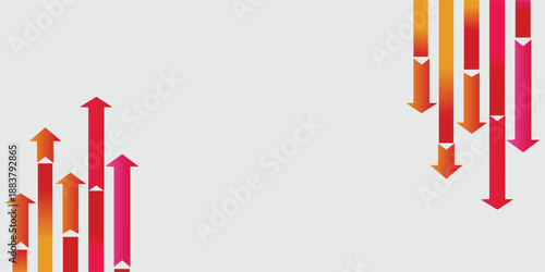 Abstract background with contrasting upward and downward trending arrows in vibrant orange and red gradients, symbolizing growth and decline.
