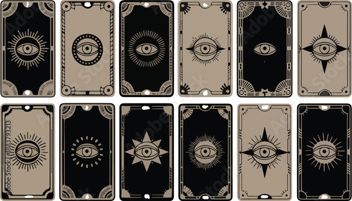 Occult Tarot Card Back Vector Set with All-Seeing Eye and Mystical Symbols