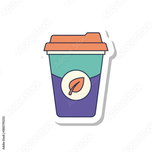 Colorful Coffee Cup with Leaf Logo.