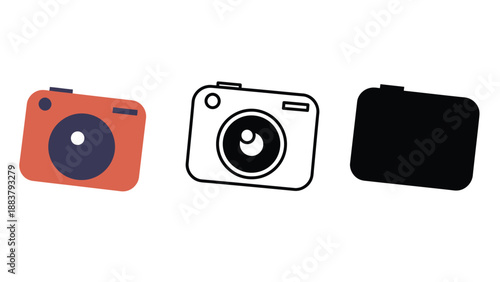 Three different camera icons on a plain white background for design use