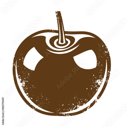 Drawing Vintage grunge  texture brown apple icon with stem and grunge effect isolated on white background  simple fruit symbol