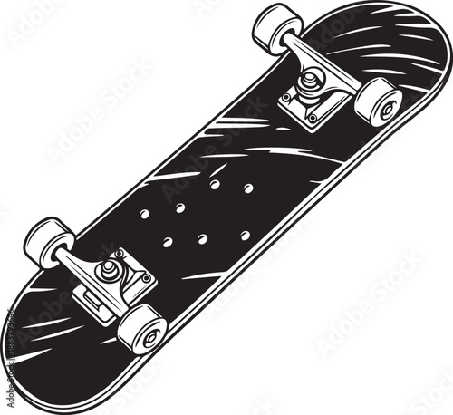 Classic Skateboard Vector Illustration in Black and White Outline Style
