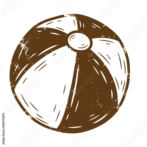 Drawing Vintage grunge  texture brown beach ball with white panels and distressed texture isolated on white background