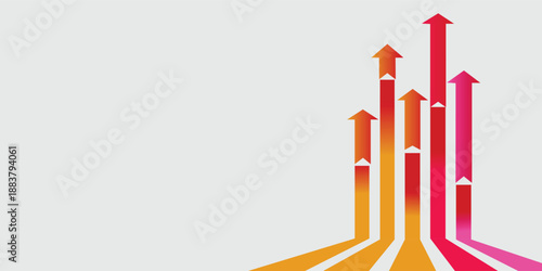 Abstract illustration of multiple colorful arrows pointing upwards, symbolizing growth, progress, and increasing trends on a light grey background.