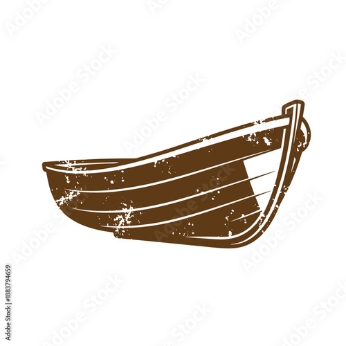 Drawing Vintage grunge  texture brown boat icon with distressed texture  small vessel  illustration