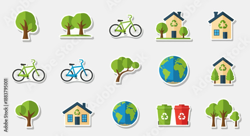 Eco Friendly Icons Set for Environmental Awareness.