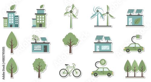 Sustainable Eco Friendly Icons Set Collection.