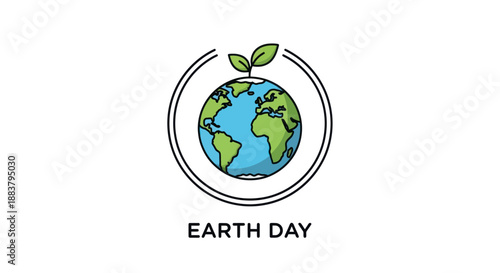 Earth Day Globe Illustration with Leaves.