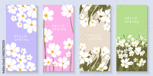 set of spring poster holiday in modern art style. Greeting cards with  flowers in pastel colors and trendy typography.Abstract floral background for Mother's Day, Women's Day March 8, birthday, Easter