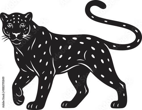 Stylized Black Panther or Spotted Jaguar Big Cat Walking Vector Icon