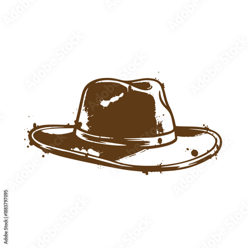 Drawing Vintage grunge  texture Brown cowboy hat with splatter effect on white background  cowboy hat design element