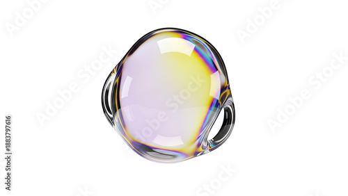 Iridescent Soap Bubble with Rainbow Hues on White Background